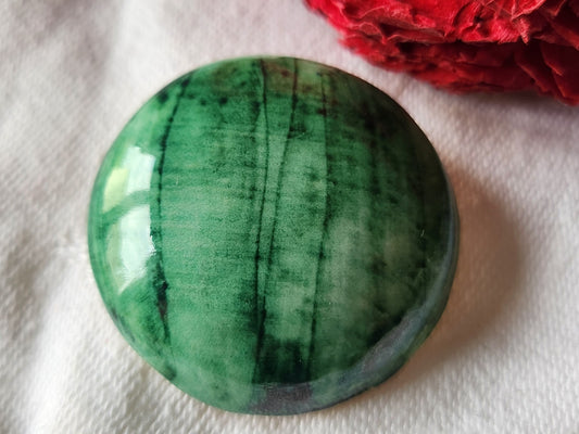 Collection bouton ancien Ceramique vert pied metal parurier 3,4 cm  G13o