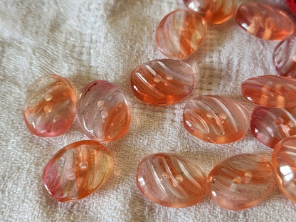 Lot 14 petits boutons vintage rose orange ovale 1,8 sur 1,3 cm ref 1236