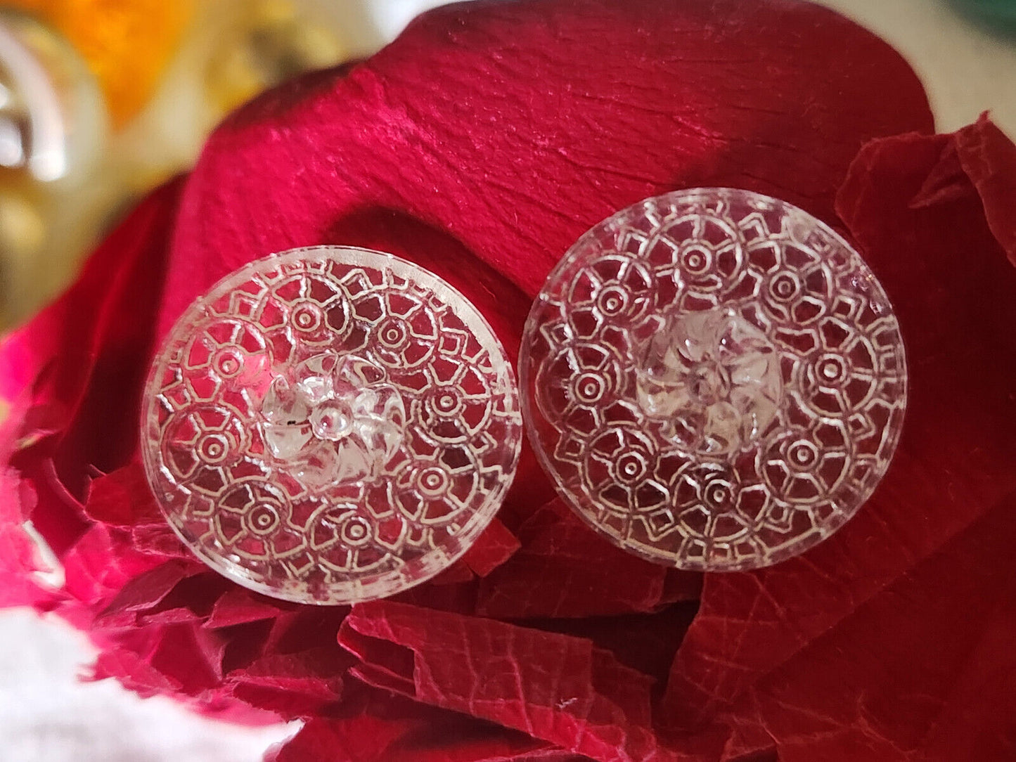 Duo boutons anciens enverre coeur fleur rehaussé 1,8 cm D19A