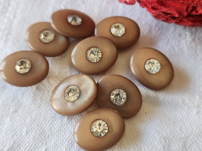 Lot 9  boutons vintage ovale marron strass verre pied 1,4 cm sur 1,1 ref 5221