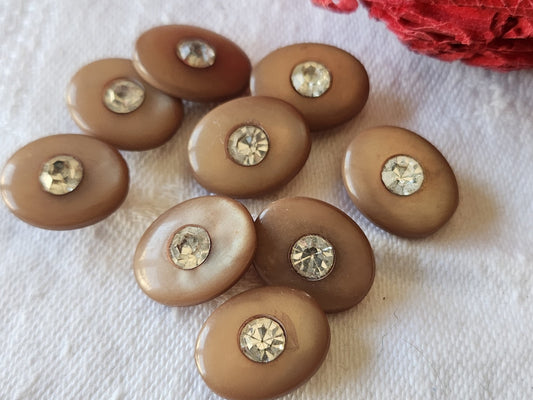Lot 9  boutons vintage ovale marron strass verre pied 1,4 cm sur 1,1 ref 5221