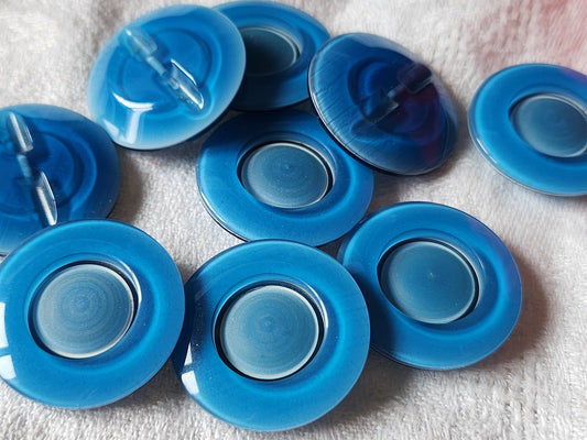 Lot 6 gros boutons vintage à pied bleu coeur mat 2,7 cm ref 173