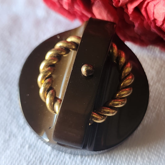 collection bouton ancien volumineux marron metal 3,3 cm ref 3158