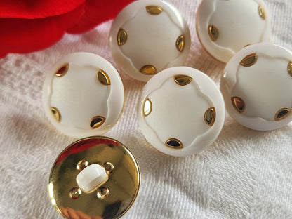 Lot 6 boutons vintage blanc doré à pied diamètre 2,1 cm ref 2383