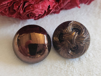 Duo boutons anciens en verre  marron lumineux pied  1,7 cm vintage G2K
