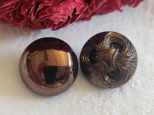 Duo boutons anciens en verre  marron lumineux pied  1,7 cm vintage G2K