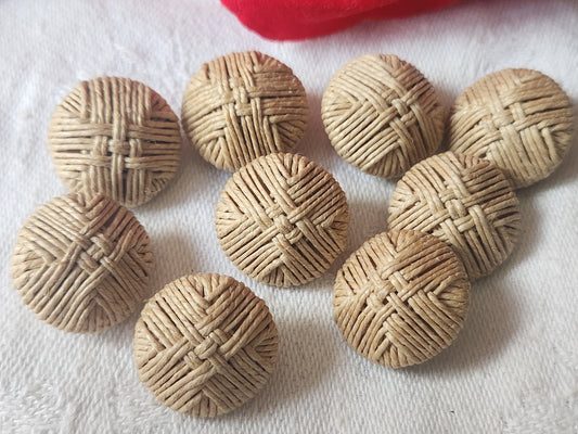 Lot  9 boutons anciens en lin tissé pied jamais utilsé 1,7 cm ref 4788