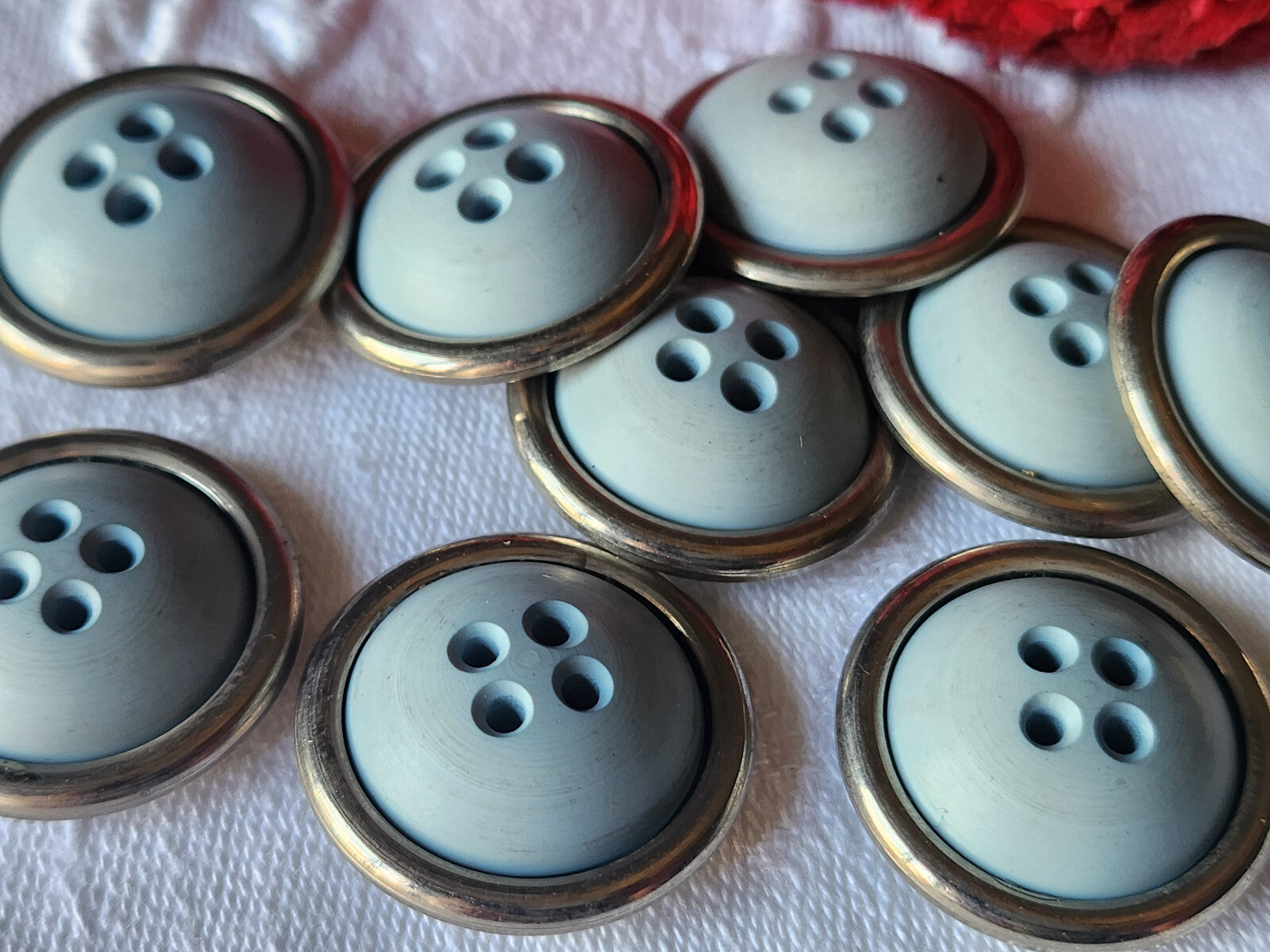 Lot 6 gros boutons vintage bleu metal argenté lourd 2,5 cm trous ref 2708