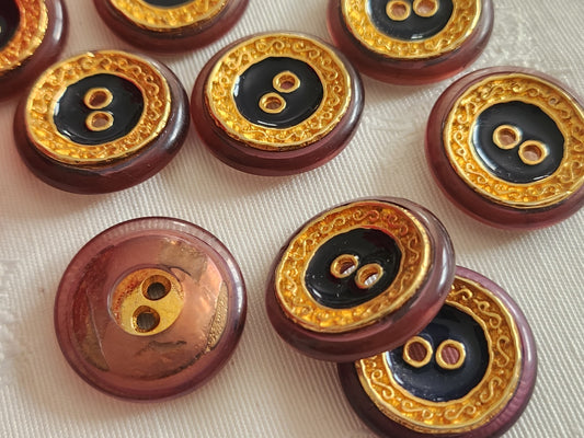Lot 6 boutons vintage cœur en métal bleu doré 2,2 cm ou 22 mm ref 6329