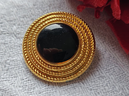 Bouton vintage  métal doré coeur noir haute couture 2,5 cm ref 3306