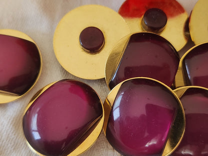 Lot 6 gros boutons vintage violet metal doré pied 2,4 cm pied ref 3841