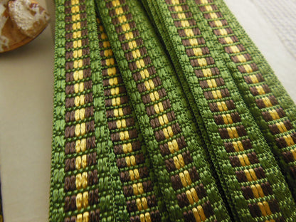 Galon lumineux vintage doré vert marron satiné  4 mètres sur 1,5 cm  A2