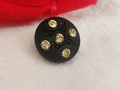Bouton vintage en verre noir avec strass verre jaune 18 mm ou   1,8 cm G19J