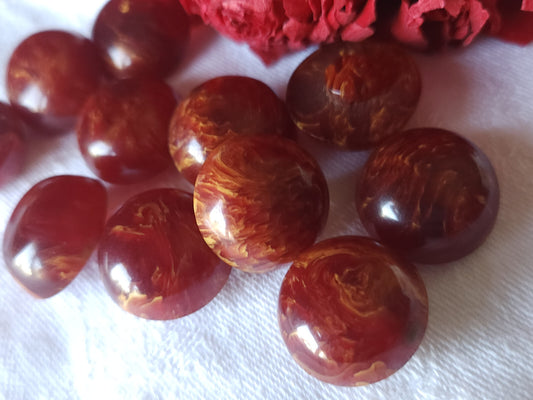 Lot 6 superbes boutons vintage rouge moucheté volume pied 2 cm ref 551