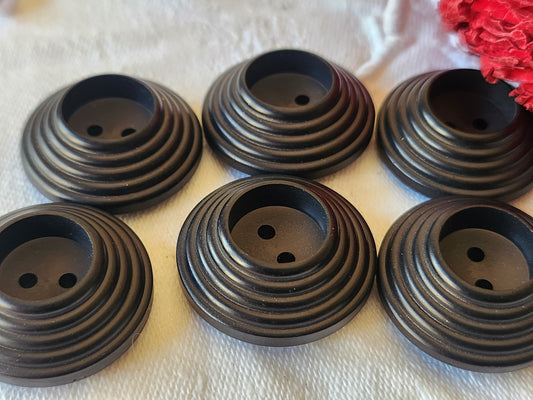 Lot 6 gros  boutons vintage noir dome spirale à trous volume 2,7 cm ref 4991