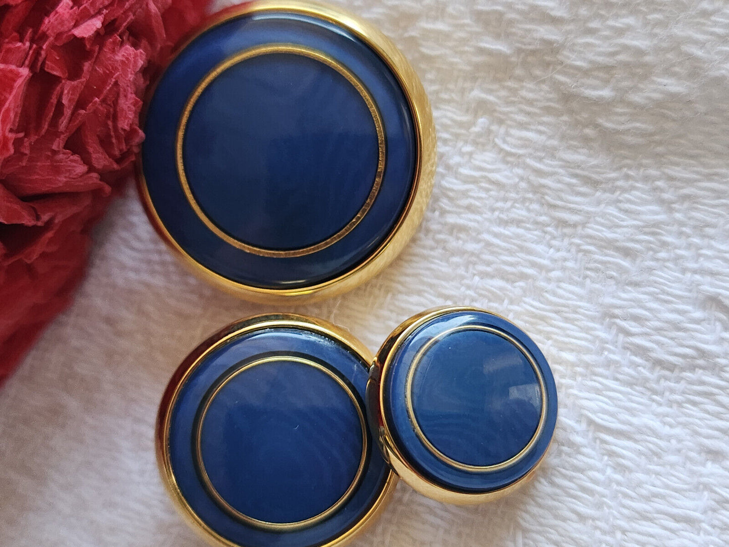 Trio boutons vintage bleu en métal à pied 1,3 à 2,3 cm G18B