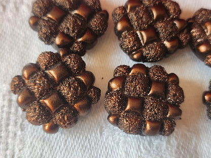 Lot 6 boutons vintage en résine marron tablette pied 1,7 cm motif carré ref 1442