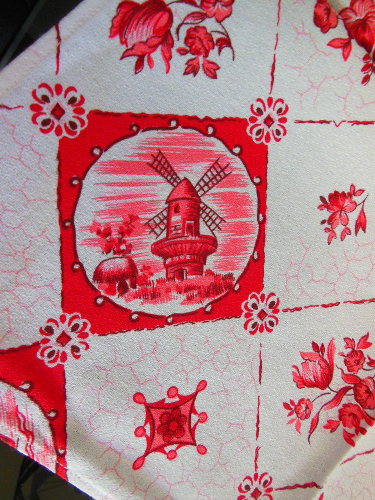 Nappe grande moulin champêtre rouge vintage serviette 2 mètres 90 B3