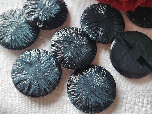 Lot 6 gros boutons vintage bleu texturisé pied 2,7 cm manteaux ref 2693
