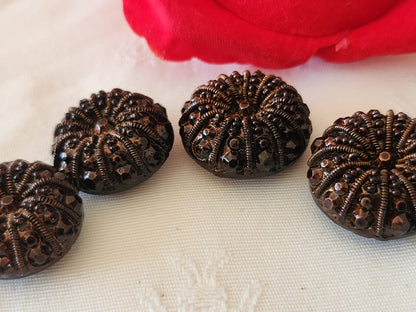 Lot 4 boutons vintage en résine marron effet perlé  2,3 et 2,1 cm ref 340