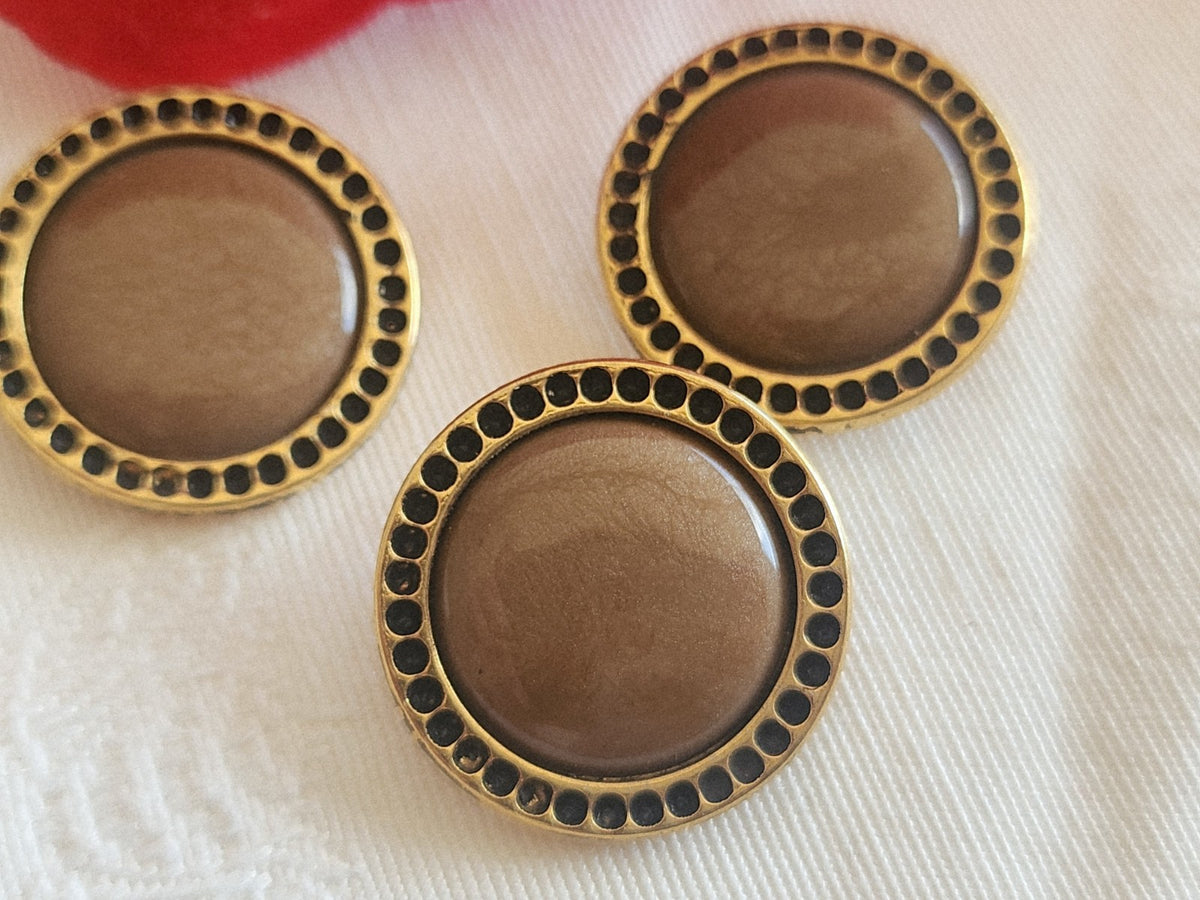 Trio boutons vintage en métal marron doré 2,3 cm ref 6271