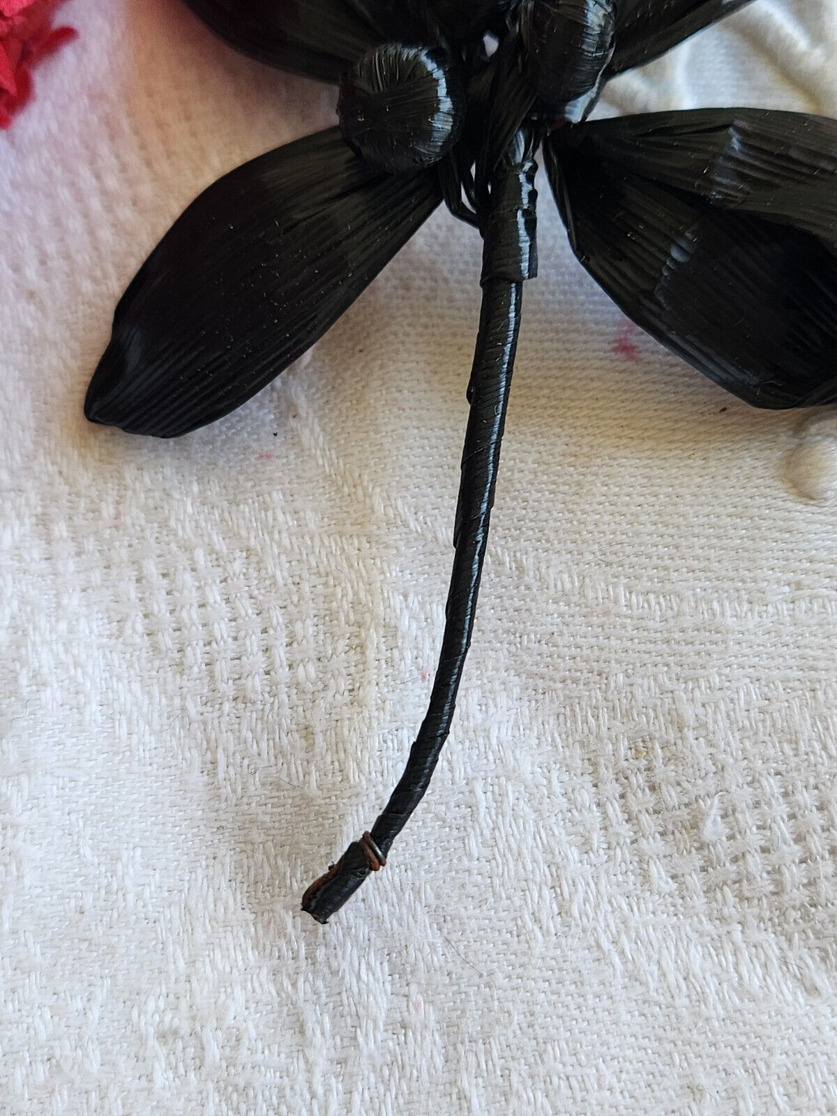 Ancien ornement chapeau creation modiste fleur rafia noir T0-4