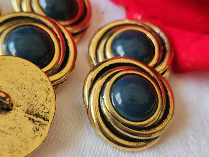 Lot 6 gros boutons anciens en metal coeur 2,4 cm lourd bleu  ref 1881