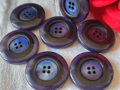 Lot 7 gros boutons vintage bleu coeur en nacre 3 cm ref 6124