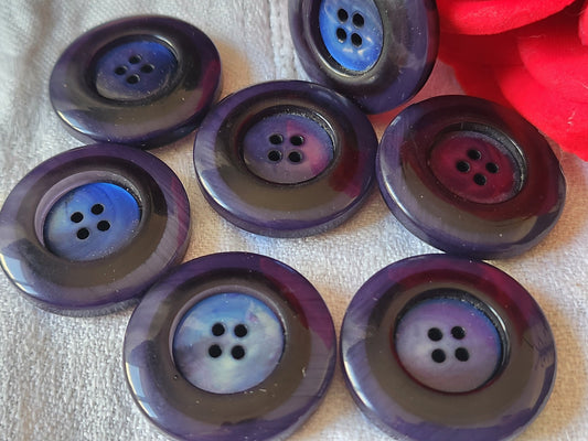Lot 7 gros boutons vintage bleu coeur en nacre 3 cm ref 6124