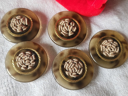 lot 5 gros boutons vintage coeur passementerie marron  pied 2,7 cm ref 548