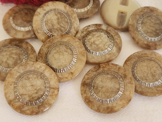 Lot 5 gros boutons vintage marron  inclusion  pied 2,7 cm manteaux ref 5864