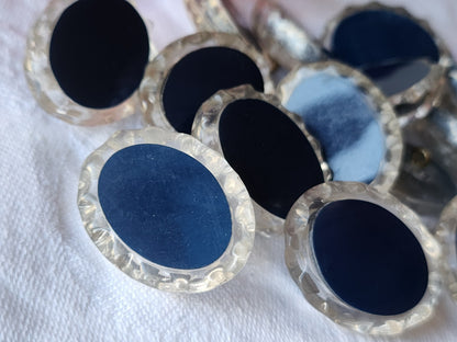 Lot 6 gros boutons anciens effet strass resine bleu 2,7 sur 2,2 cm ref 3898