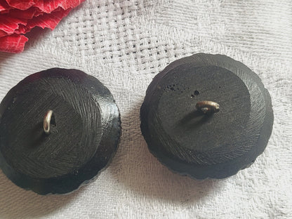 Duo boutons anciens vintage en  résine noir gros épais  2,7 cm D17P