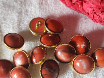 Lot 12 mini boutons vintage rouge pied métal moucheté 1,1 cm ref 4776