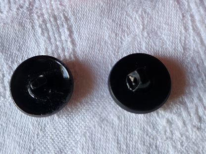 Duo boutons anciens en verre gris marron pied 1,7 cm D9M