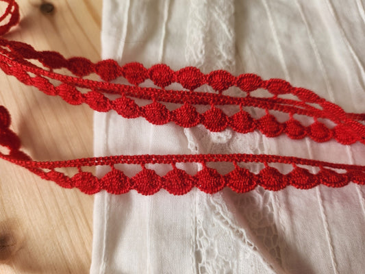 Ancien galon bordure dentelle rouge 5 métres sur 1 cm A2