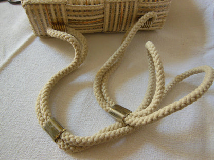 Ancien sac à main vintage Made in Italy été clair effet rafia bandoulière retro