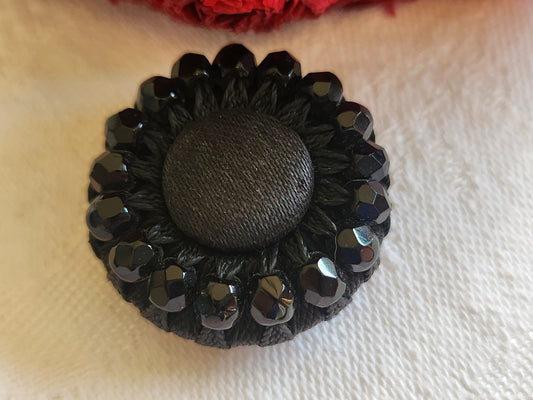 Gros bouton  ancien  passementerie perle en verre  pied 2,6 cm D7F