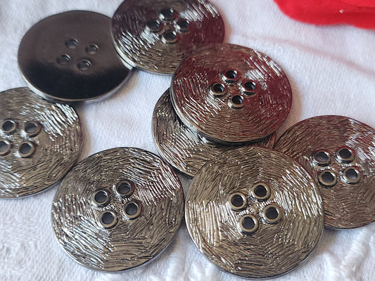 lot 8 gros boutons vintage en métal argenté trous 2,8 cm ref 2308