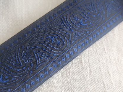 Large galon vintage bleu réversible 2 mètres sur 3 cm noir A5