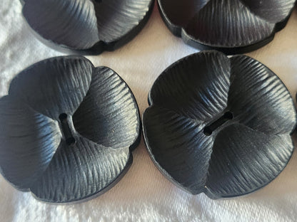 Lot 6 énormes boutons vintage noir mat fleur  XXL à trous 3,8 cm ref 6162
