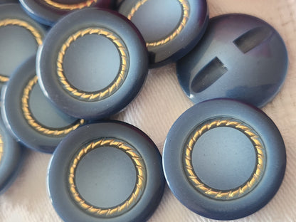 Lot 6 boutons vintage bleu  inclusion doré pied superbe 2,3 cm ref 3968 **