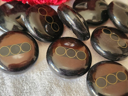 Lot 5 boutons vintage marron motif noir doré 2,3 cm pied ref 3167