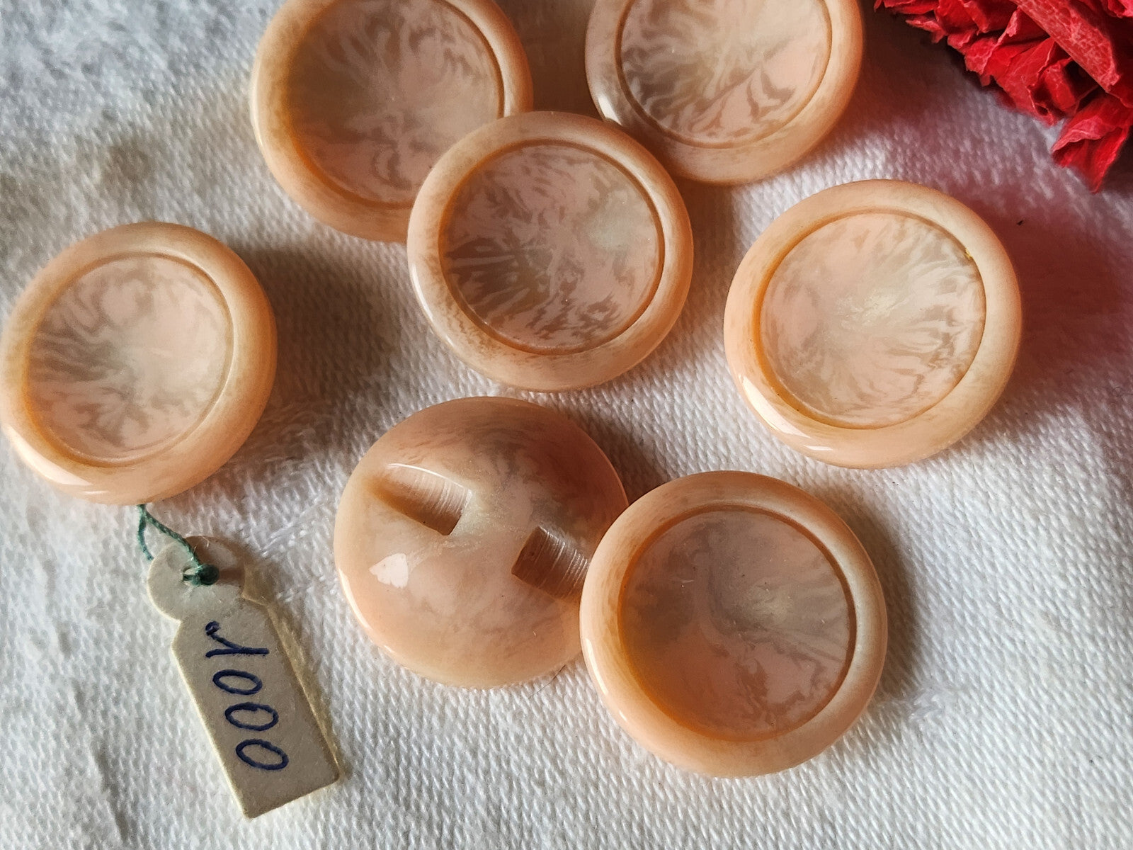 Lot 7 boutons vintage rose moucheté gris 2,1 cm ref 6051