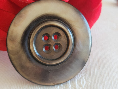 Gros bouton ancien en nacre gris épais trous 3,5 cm ou 35 mm G4K