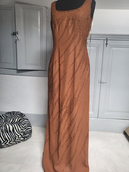 Sublime robe marron ornement perlé cocktail soirée mariage neuve taille 36/38