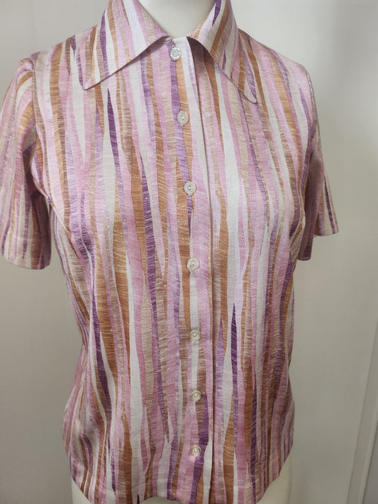 Pur vintage chemise manche courte rose violet marron taille M ref port