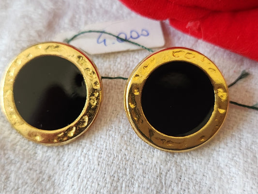 Duo boutons vintage en métal doré noir pied 2 cm G18C