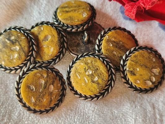 Lot 8 boutons vintage en métal ocre/moutarde argenté 1,9 cm ref 2798