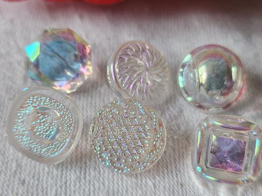 Lot 6 boutons anciens en verre mordoré rose panaché 1,2/1,3 cm ref 2109